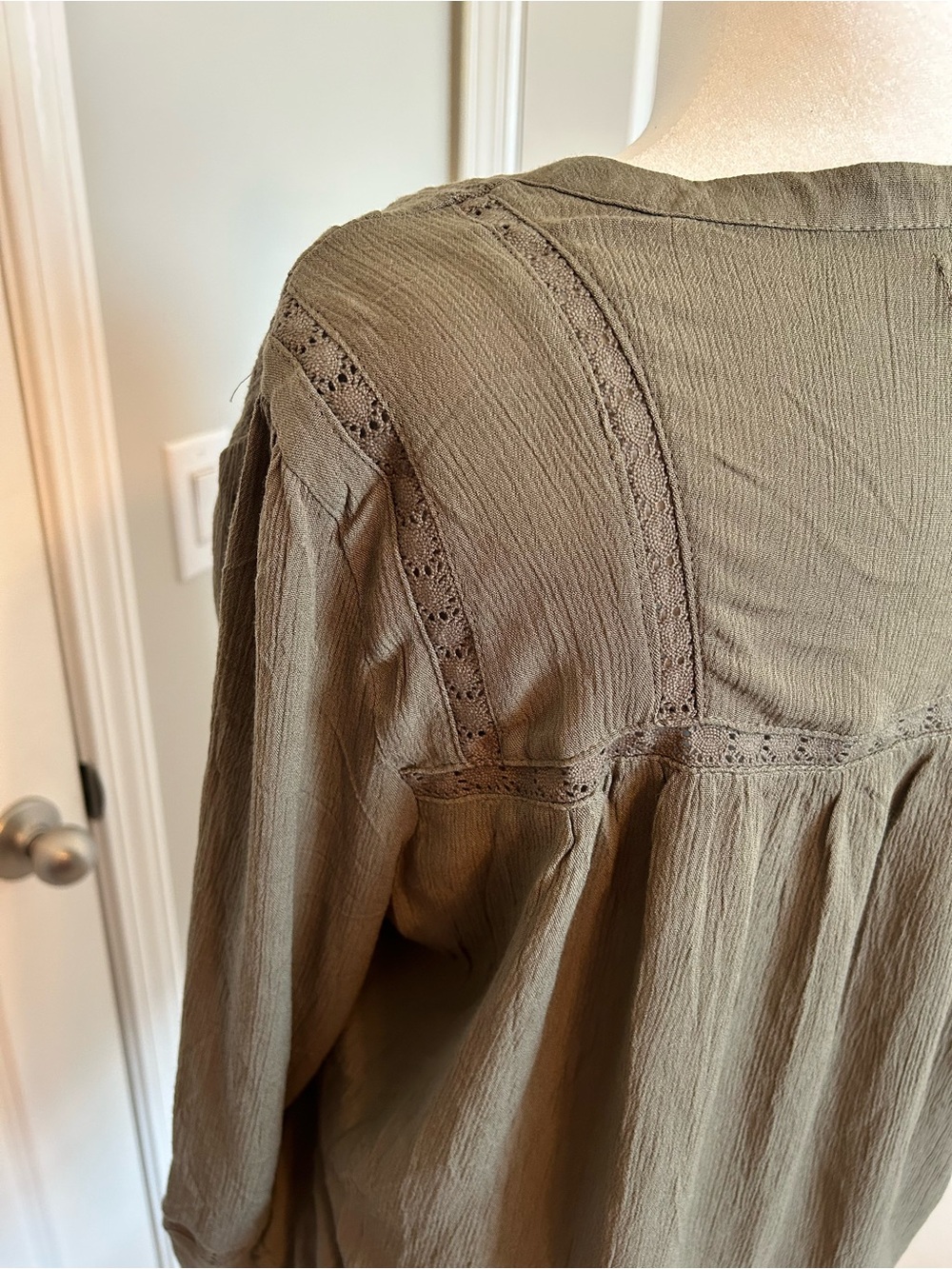 Maurices Olive Green Button-Front Peasant Blouse - Picture 9 of 10